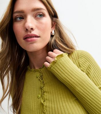 Green Frilly Trimmed Ribbed Top