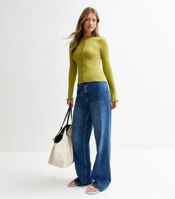 Green Frilly Trimmed Ribbed Top