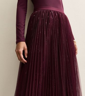Burgundy Sequin Tulle Midi Skirt
