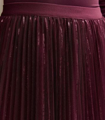 Burgundy Sequin Tulle Midi Skirt