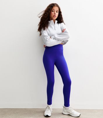 Girls Blue High Waist Sports Leggings