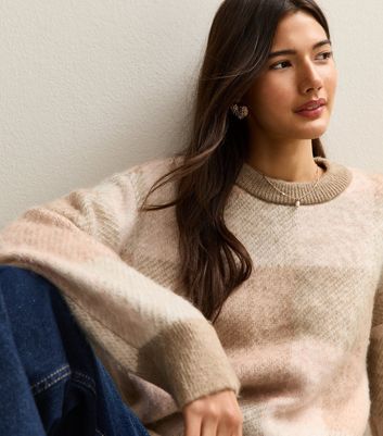 Pink Brushed Checked Jumper