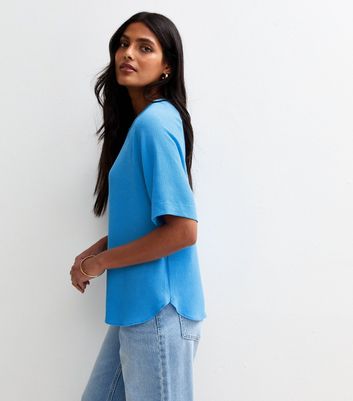 Bright Blue Textured Short Sleeve Slouchy T-Shirt