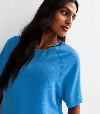 Bright Blue Textured Short Sleeve Slouchy T-Shirt