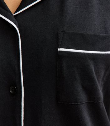 Black Contrast Piping Shirt And Shorts Pyjama Set