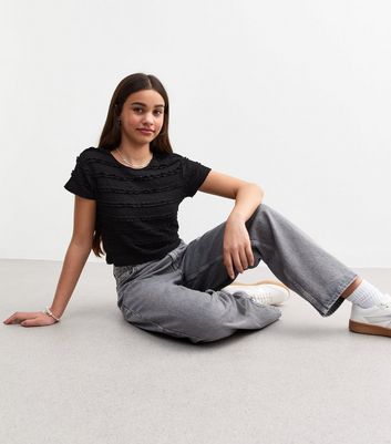 Girls Black Ruffle Lace T-Shirt 3 Girls Black Ruffle Lace T-Shirt