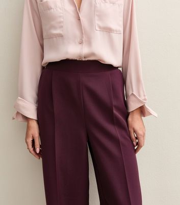 Burgundy Pull On Wide Leg Trousers