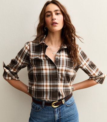 Brown Checked Long Sleeve Shirt