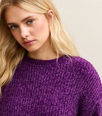 Sunshine Soul Bright Purple Chenille Crew Neck Jumper