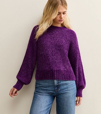 Sunshine Soul Bright Purple Chenille Crew Neck Jumper