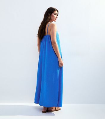 Blue Textured Beaded Strap Beach Maxi Dress 4 Blue Textured Beaded Strap Beach Maxi Dress