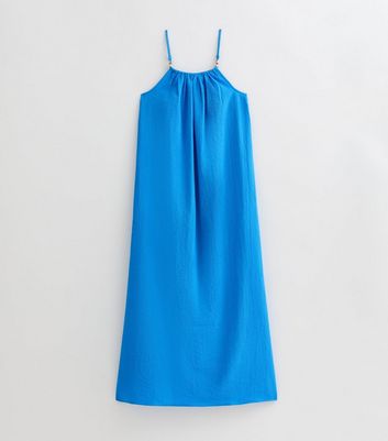 Blue Textured Beaded Strap Beach Maxi Dress 5 Blue Textured Beaded Strap Beach Maxi Dress