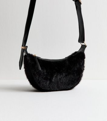 Black Faux Fur Sling Shoulder Bag