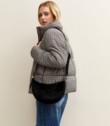 Black Faux Fur Sling Shoulder Bag