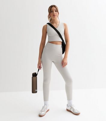 Girls Pale Grey Ribbed Vest 3 Girls Pale Grey Ribbed Vest