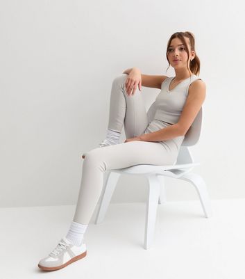 Girls Pale Grey Ribbed Vest 4 Girls Pale Grey Ribbed Vest