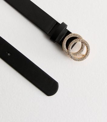 Black Diamantè Buckle Faux Leather Belt 3 Black Diamantè Buckle Faux Leather Belt