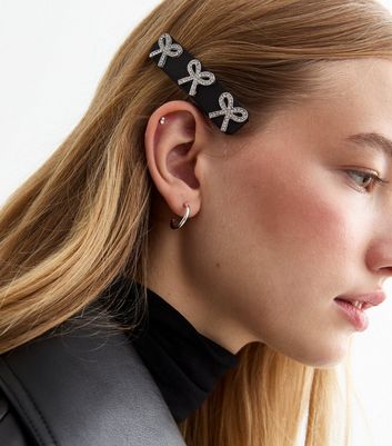 Black Diamanté Bow Fabric Hair Slide