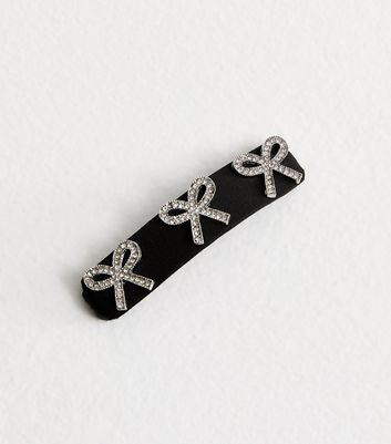 Black Diamanté Bow Fabric Hair Slide