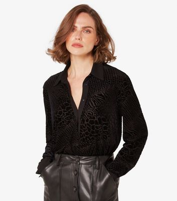 Apricot Black Animal Pattern Long Sleeve Shirt