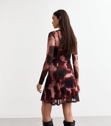 Pink Ink Print Mesh Godet Mini Dress 4 Pink Ink Print Mesh Godet Mini Dress