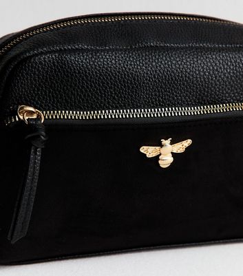 Black Faux Leather Bee Camera Crossbody Bag 3 Black Faux Leather Bee Camera Crossbody Bag