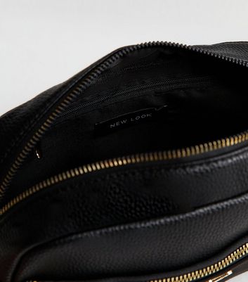 Black Faux Leather Bee Camera Crossbody Bag 4 Black Faux Leather Bee Camera Crossbody Bag