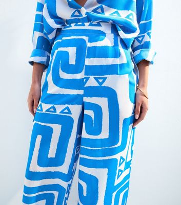 Blue Swirl Patterned Wide Leg Beach Trousers