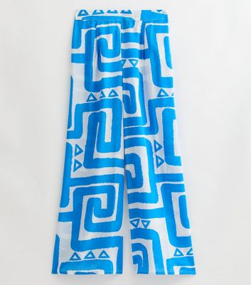 Blue Swirl Patterned Wide Leg Beach Trousers 5 Blue Swirl Patterned Wide Leg Beach Trousers