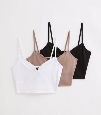3 Pack of Crop Stretch-Cotton Bralet Tops 5 3 Pack of Crop Stretch-Cotton Bralet Tops