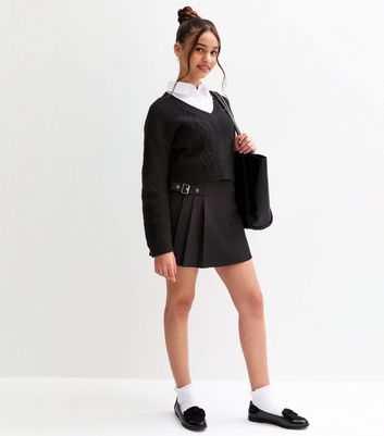 Girls Black Cable Knit V Neck School Jumper 3 Girls Black Cable Knit V Neck School Jumper