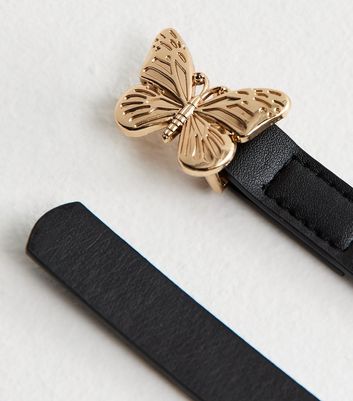 Black Faux Leather Butterfly Buckle Belt