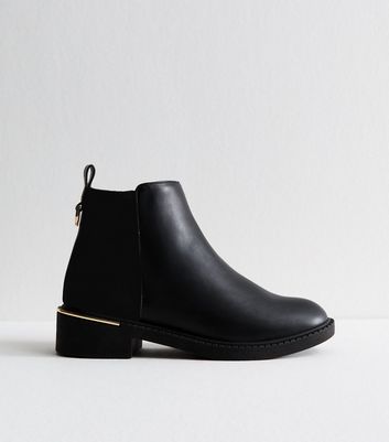 Black Faux Leather Metal Trim Chelsea Boots