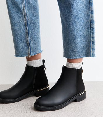 Black Faux Leather Metal Trim Chelsea Boots