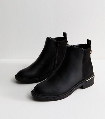 Black Faux Leather Metal Trim Chelsea Boots 3 Black Faux Leather Metal Trim Chelsea Boots