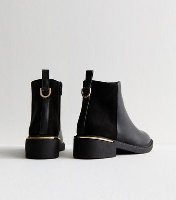 Black Faux Leather Metal Trim Chelsea Boots 4 Black Faux Leather Metal Trim Chelsea Boots