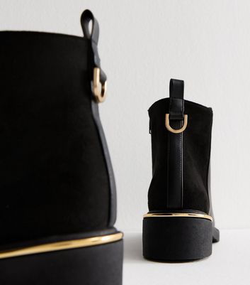 Black Faux Leather Metal Trim Chelsea Boots 5 Black Faux Leather Metal Trim Chelsea Boots