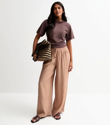 Mink Textured Wide Leg Trousers