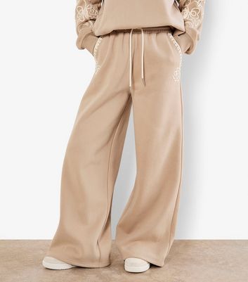 Apricot Brown Floral Embroidered Trousers