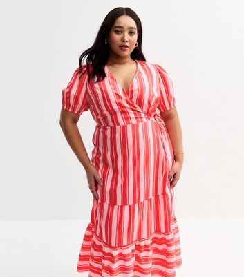 Curves Pink Stripe Print Tiered Midi Dress 3 Curves Pink Stripe Print Tiered Midi Dress