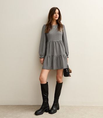 Black Gingham Tiered Mini Smock Dress 3 Black Gingham Tiered Mini Smock Dress