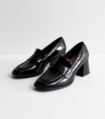 Black Block Heel Penny Loafer Court Shoes 3 Black Block Heel Penny Loafer Court Shoes