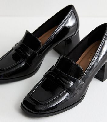 Black Block Heel Penny Loafer Court Shoes 5 Black Block Heel Penny Loafer Court Shoes