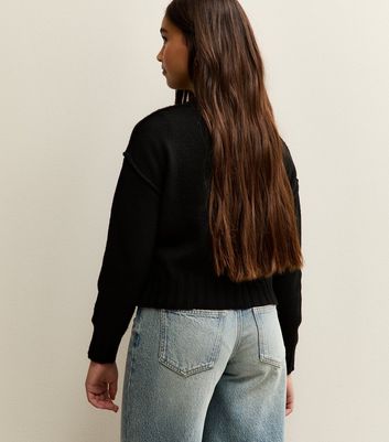 Girls Black Chunky Front Pocket Cardigan 4 Girls Black Chunky Front Pocket Cardigan