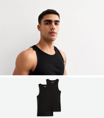 2 Pack Black Slim Ribbed Cotton Vest Tops