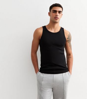 2 Pack Black Slim Ribbed Cotton Vest Tops