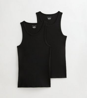 2 Pack Black Slim Ribbed Cotton Vest Tops 5 2 Pack Black Slim Ribbed Cotton Vest Tops