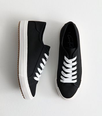 Black Canvas Lace Up Trainers