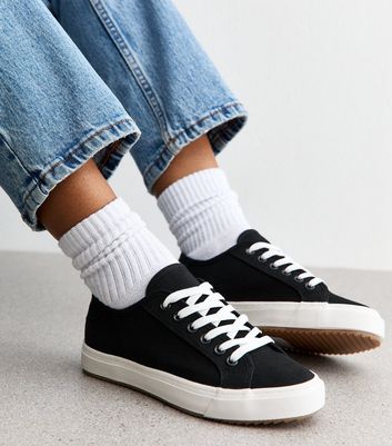 Black Canvas Lace Up Trainers