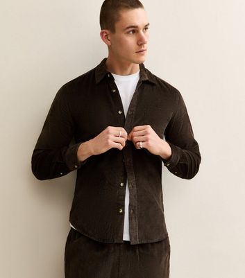 Dark Brown Regular Long Sleeve Corduroy Shirt